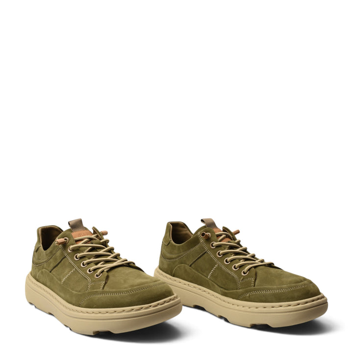 ada-shoes.ro khaki leather sneakers with lace-up closure and thick beige flexible soles for men