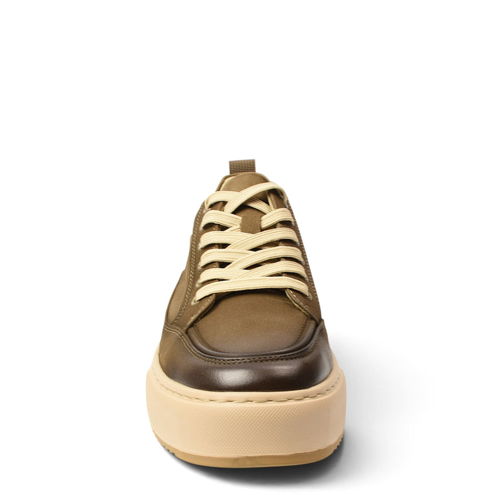 ada-shoes.ro Franco Gerardo khaki leather sneakers with beige laces and a thick, flexible stitched sole.