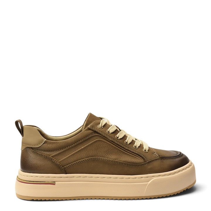 ada-shoes.ro Franco Gerardo khaki leather sneakers with lace-up closure and flexible platform sole