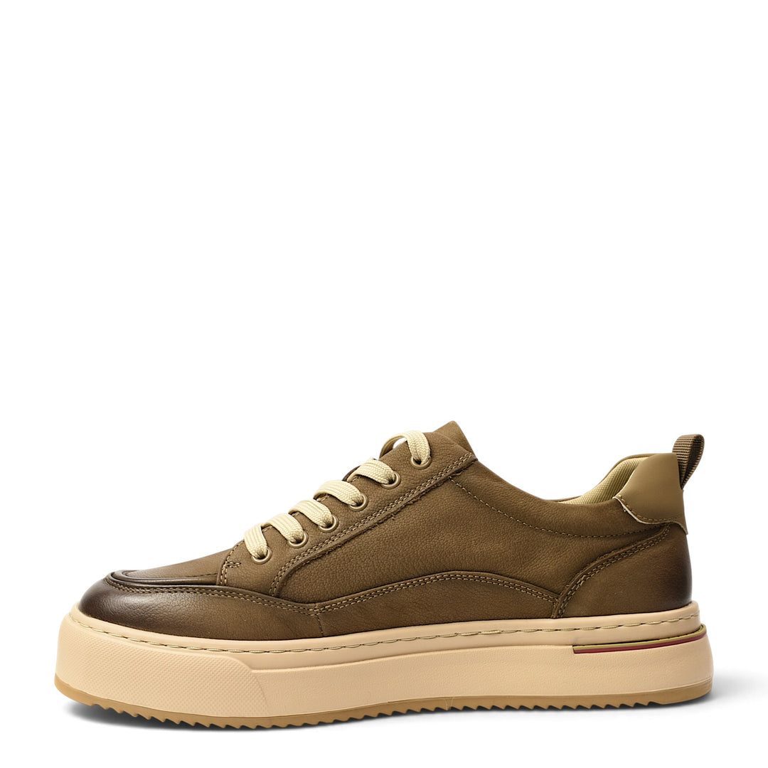 ada-shoes.ro Franco Gerardo khaki leather sneakers with lace-up closure and a thick, flexible stitched sole.