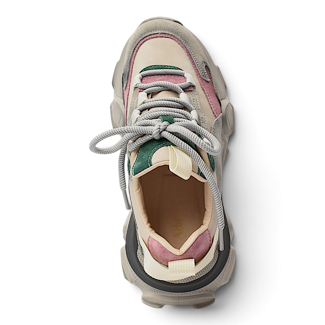 ada-shoes.ro Franco Gerardo sneakers in a multi-color suede design with grey, pink, and green accents and lace-up closure