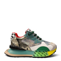 ada-shoes.ro multi-textured leather sneakers in red, green, and metallic with leopard print and bold graphic details.