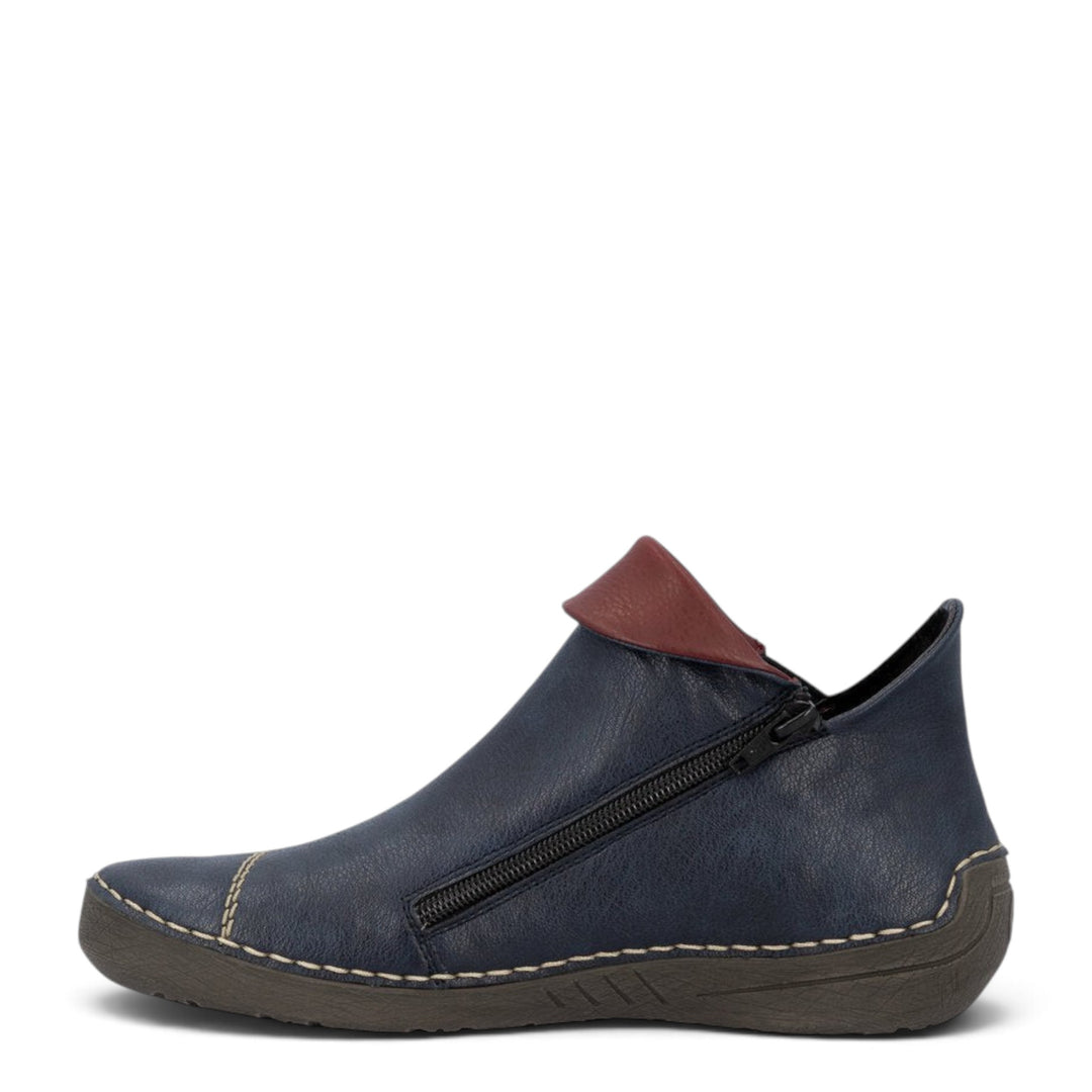 ada-shoes.ro navy blue Rieker ankle boots with side zipper, felt lining, and contrast stitching in a casual style.