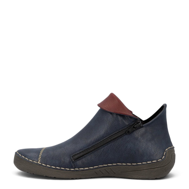 ada-shoes.ro navy blue Rieker ankle boots with side zipper, felt lining, and contrast stitching in a casual style.