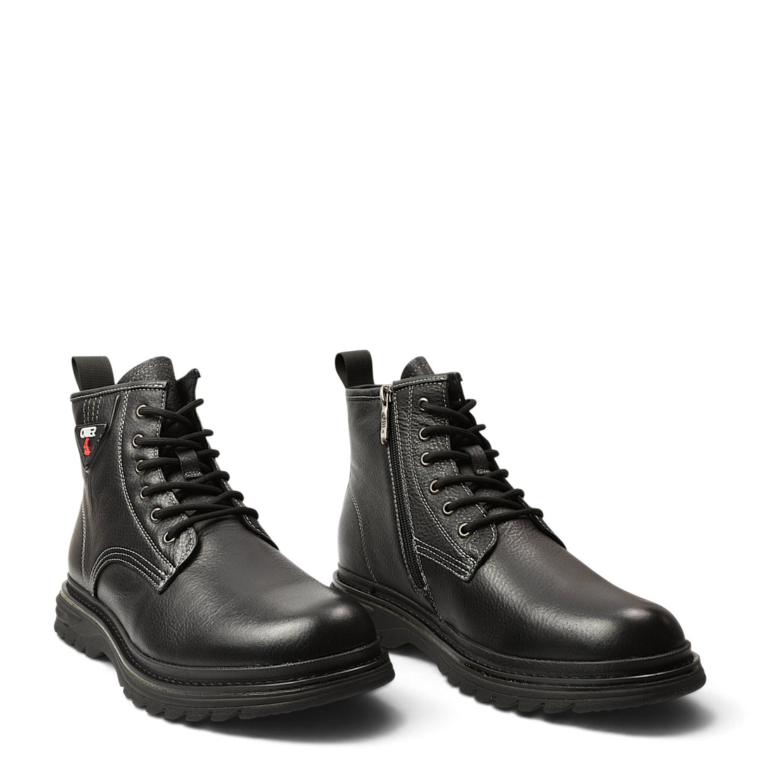 ada-shoes.ro Otter black leather sport boots with lace-up closure, side zipper, and flexible sole for men