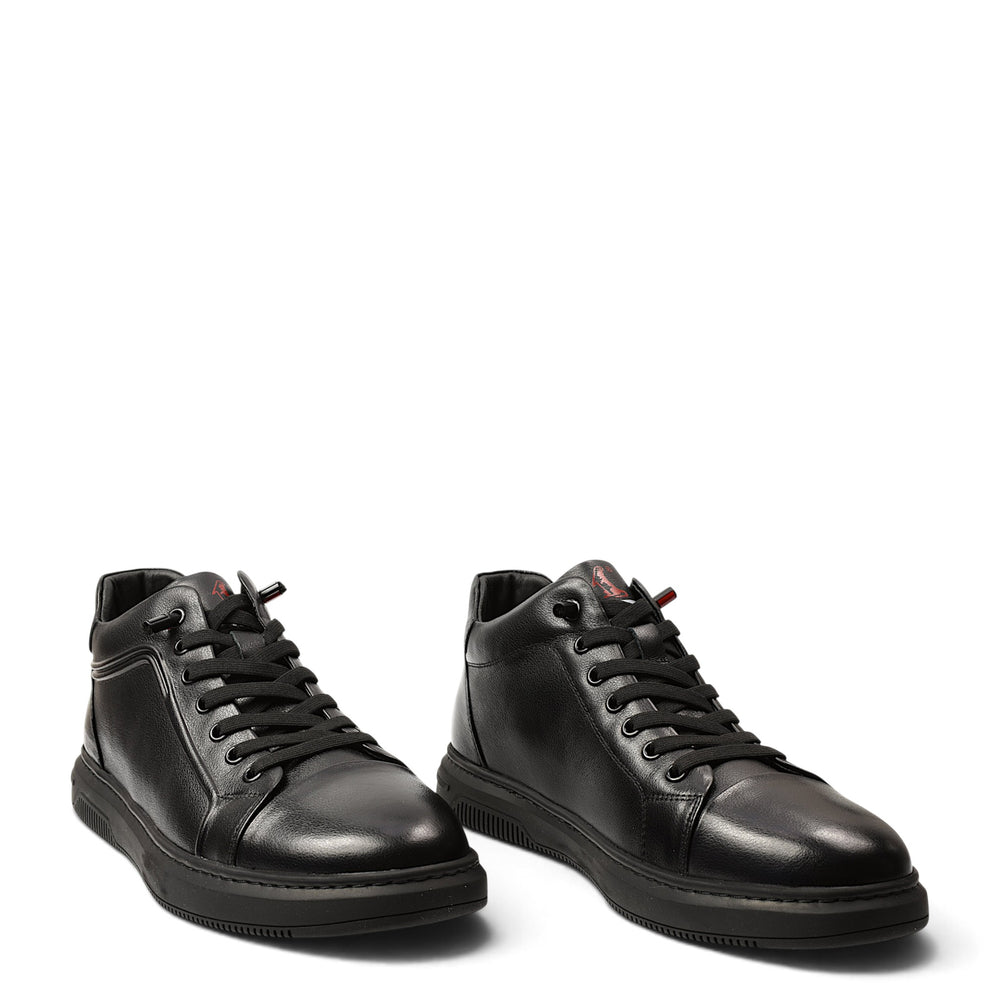 ada-shoes.ro Otter black leather casual ankle boots with lace-up closure and flexible sole for men