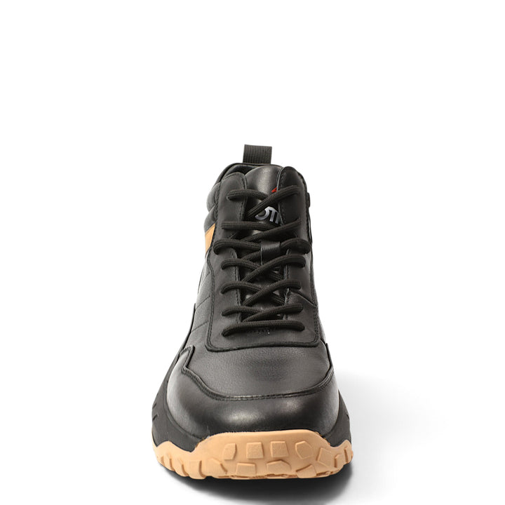 ada-shoes.ro Otter black leather sports boots with lace-up closure and flexible tan sole for men