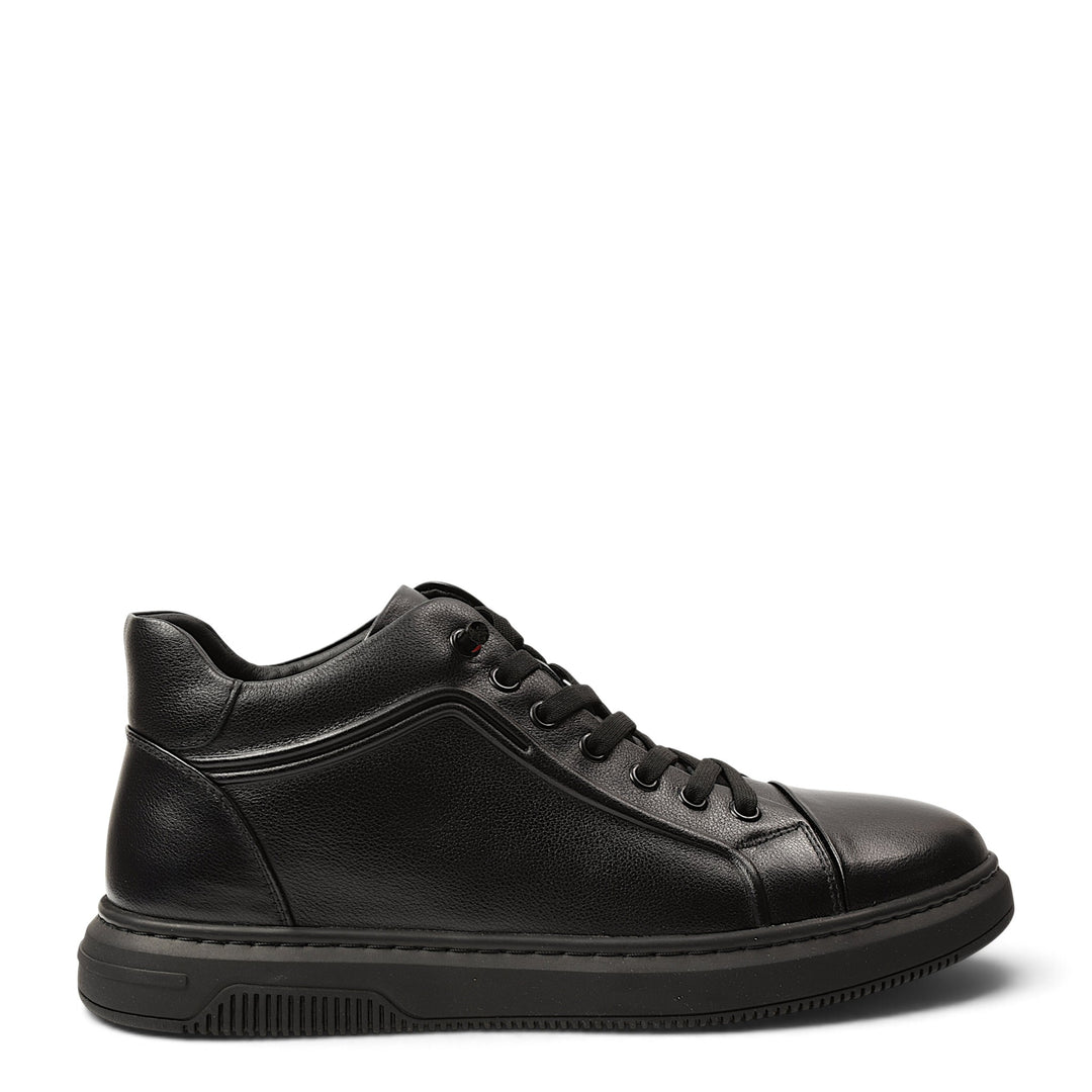 ada-shoes.ro Otter black leather casual sneakers with lace-up closure and flexible sole for men