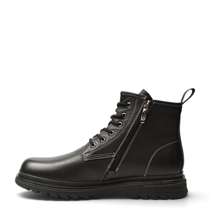 ada-shoes.ro Otter black leather sport boots with side zipper, lace-up closure, and flexible rubber sole.