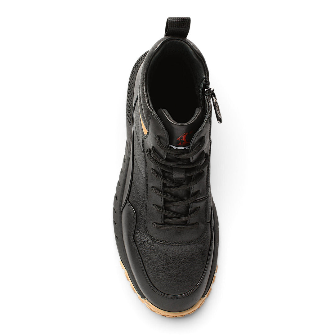 ada-shoes.ro Otter black leather sport boots with lace-up and side zipper closure for men