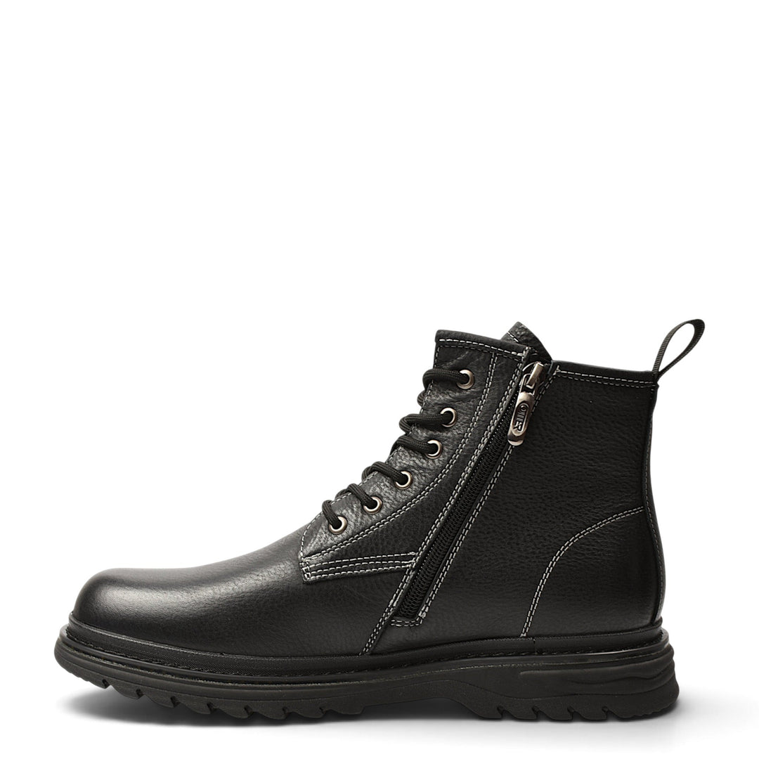 ada-shoes.ro Otter black leather sport boots with side zipper, lace-up closure, and flexible rubber sole.