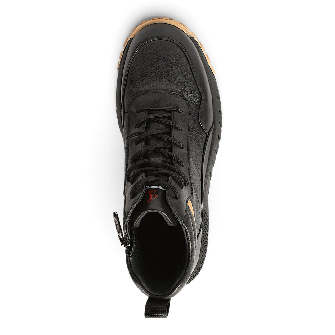 ada-shoes.ro Otter black leather sport boots with lace-up and side zipper closure for men