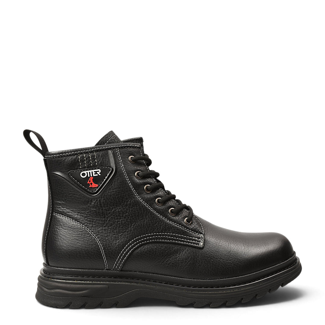 ada-shoes.ro Otter black leather sports boots with lace-up and side zipper closure and flexible sole