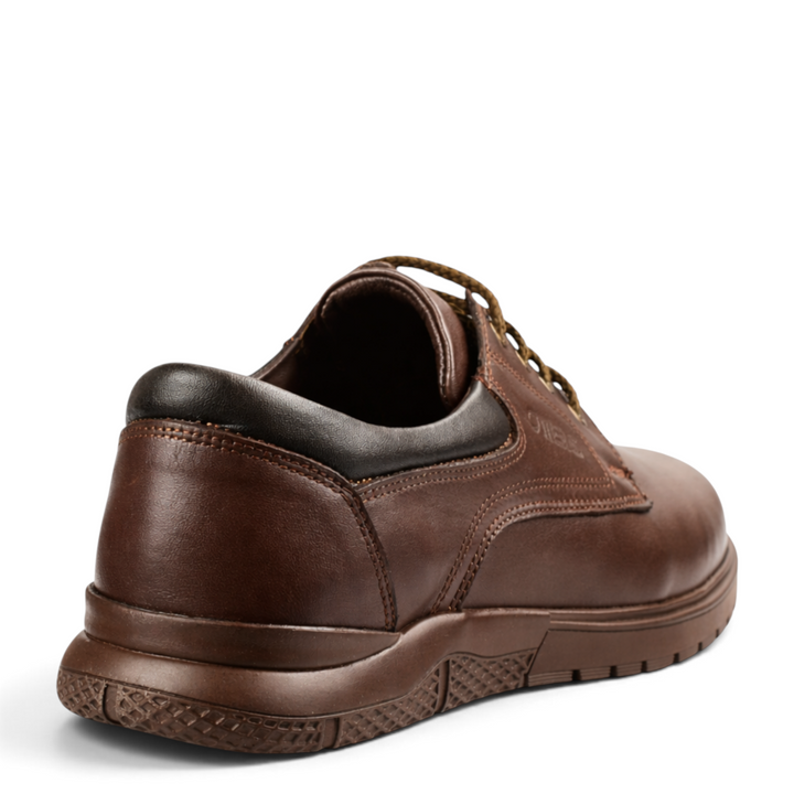 ada-shoes.ro Otter brown leather casual shoes with lace-up closure and flexible traction sole, rear view