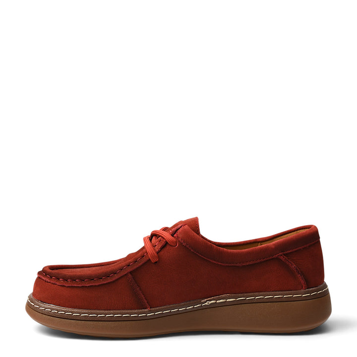 ada-shoes.ro red suede casual shoes with lace-up closure and flexible brown sole for daily comfort