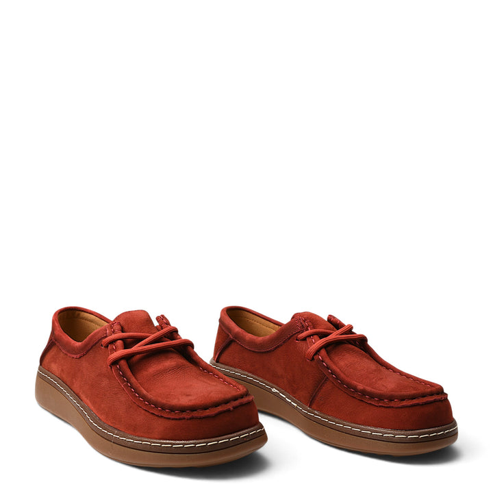 ada-shoes.ro red suede casual shoes with lace-up closure and flexible brown sole for women