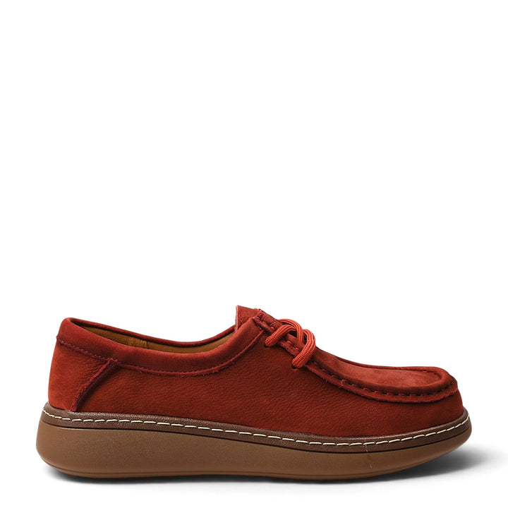 ada-shoes.ro red suede casual shoes with lace-up closure and flexible brown sole for women