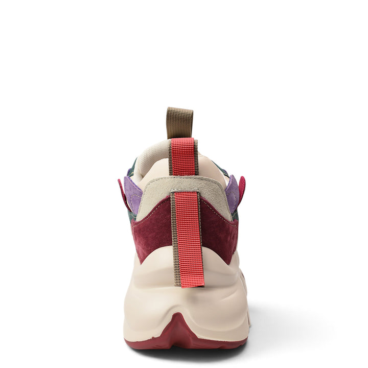 ada-shoes.ro FEELING 3703 sneakers in red suede with a thick beige platform sole, rear view showing pull tab detail.