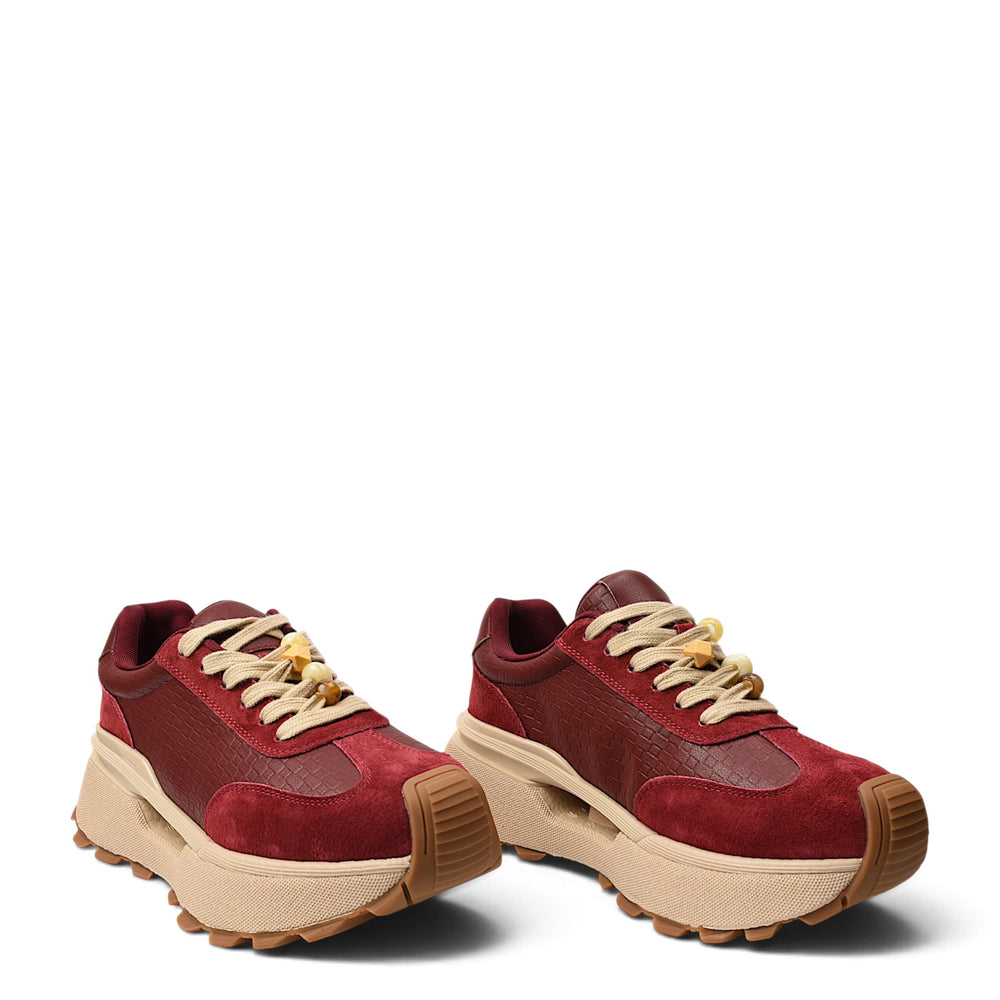 ada-shoes.ro red suede and leather sneakers with beige platform sole and lace-up closure for casual wear