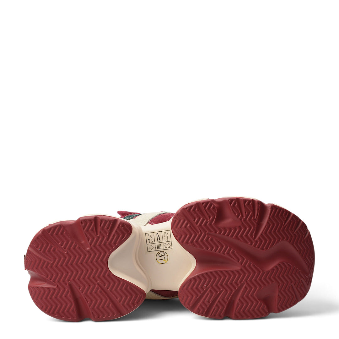 ada-shoes.ro red suede sneakers featuring a thick, flexible 5cm rubber sole with a textured grip pattern.