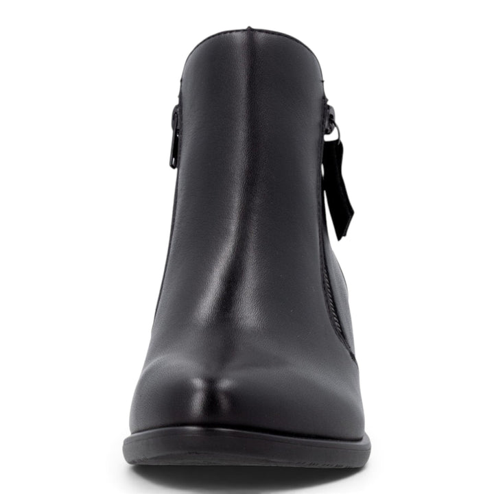 ada-shoes.ro Remonte R5190-00 black leather ankle boots with a block heel and side zipper closure.