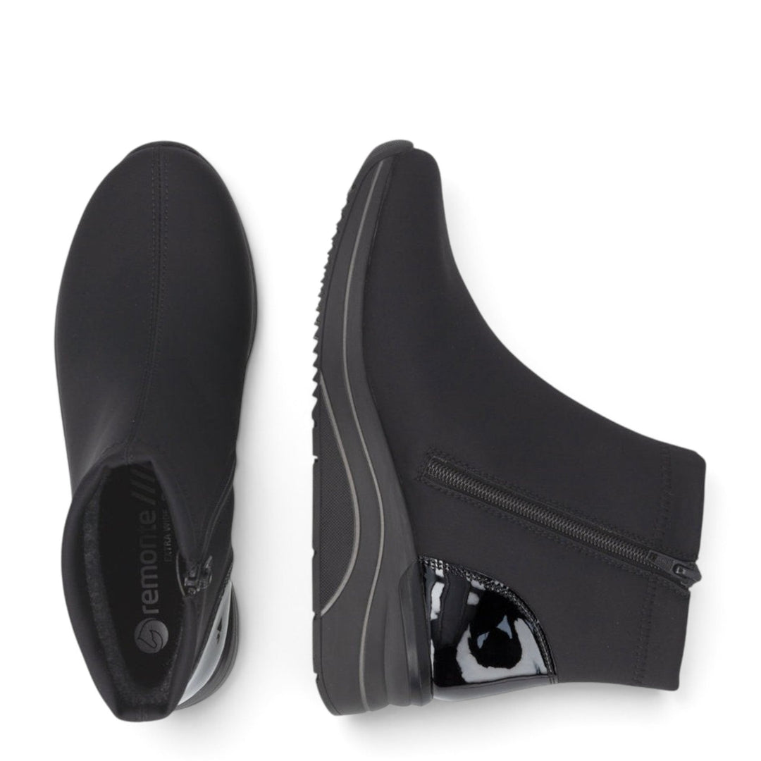 ada-shoes.ro Remonte TEX black casual ankle boots with water-resistant textile, felt lining, and orthopedic sole.