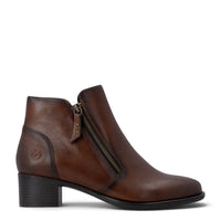 ada-shoes.ro Remonte brown leather ankle boots with block heel and side zipper closure