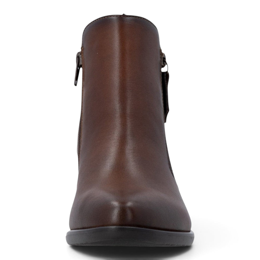ada-shoes.ro Remonte brown leather ankle boots with block heel and side zipper closure for women