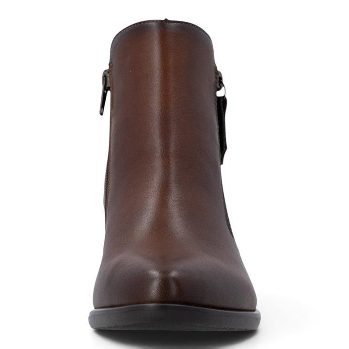 ada-shoes.ro Remonte brown leather ankle boots with block heel and side zipper closure for women