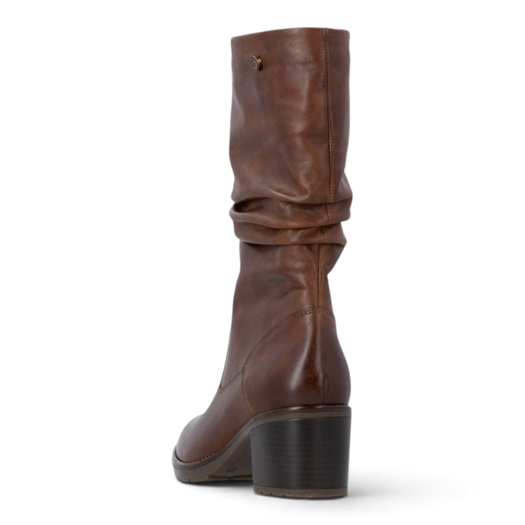 ada-shoes.ro Remonte brown leather slouchy boots with a block heel, viewed from the back