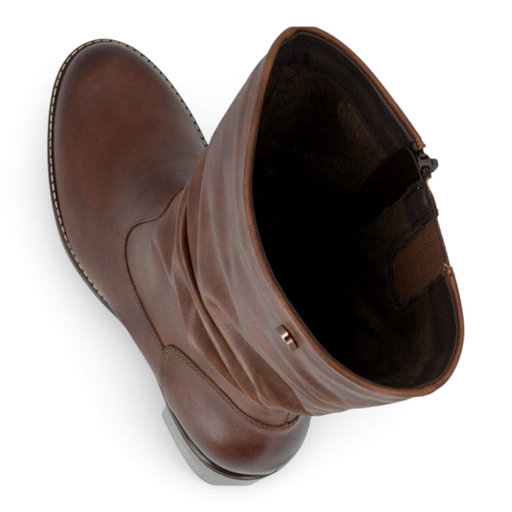 ada-shoes.ro Remonte brown leather boots with a block heel, side zipper, and comfortable fit for autumn and winter.