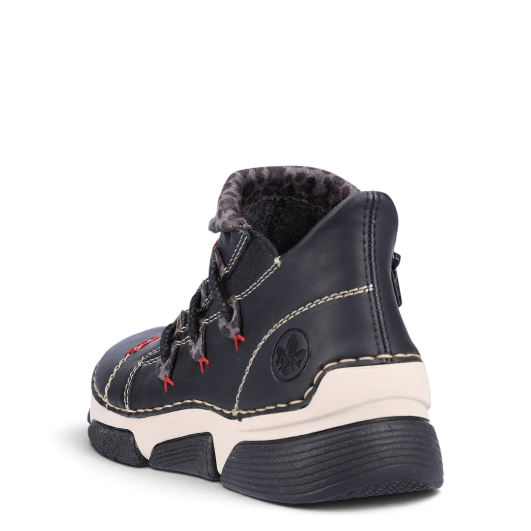 ada-shoes.ro Rieker black faux leather ankle boots with felt lining, round toe, and side zipper for casual wear.
