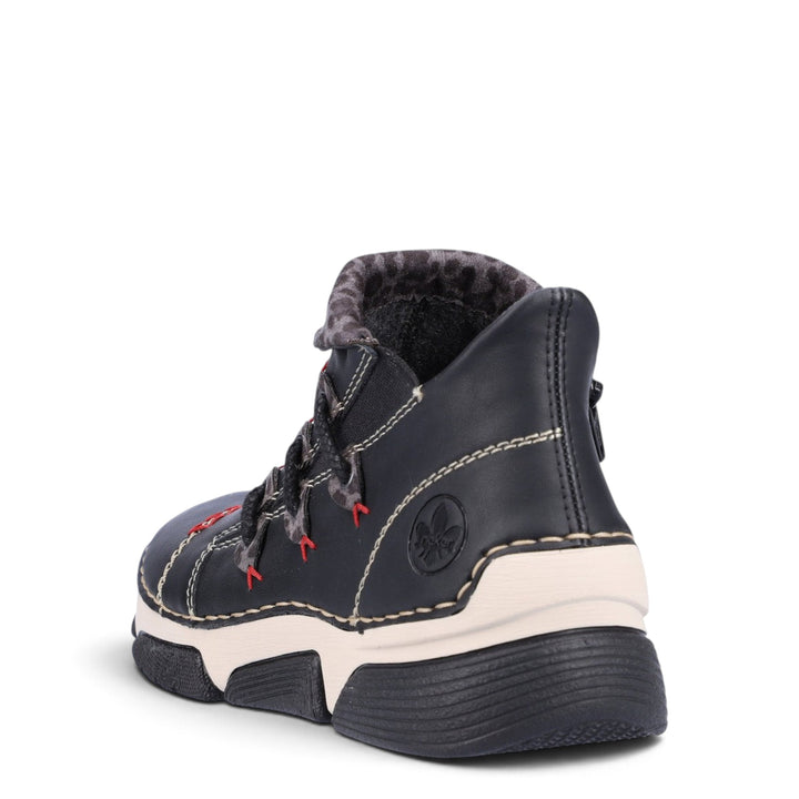 ada-shoes.ro Rieker black faux leather ankle boots with felt lining, round toe, and side zipper for casual wear.