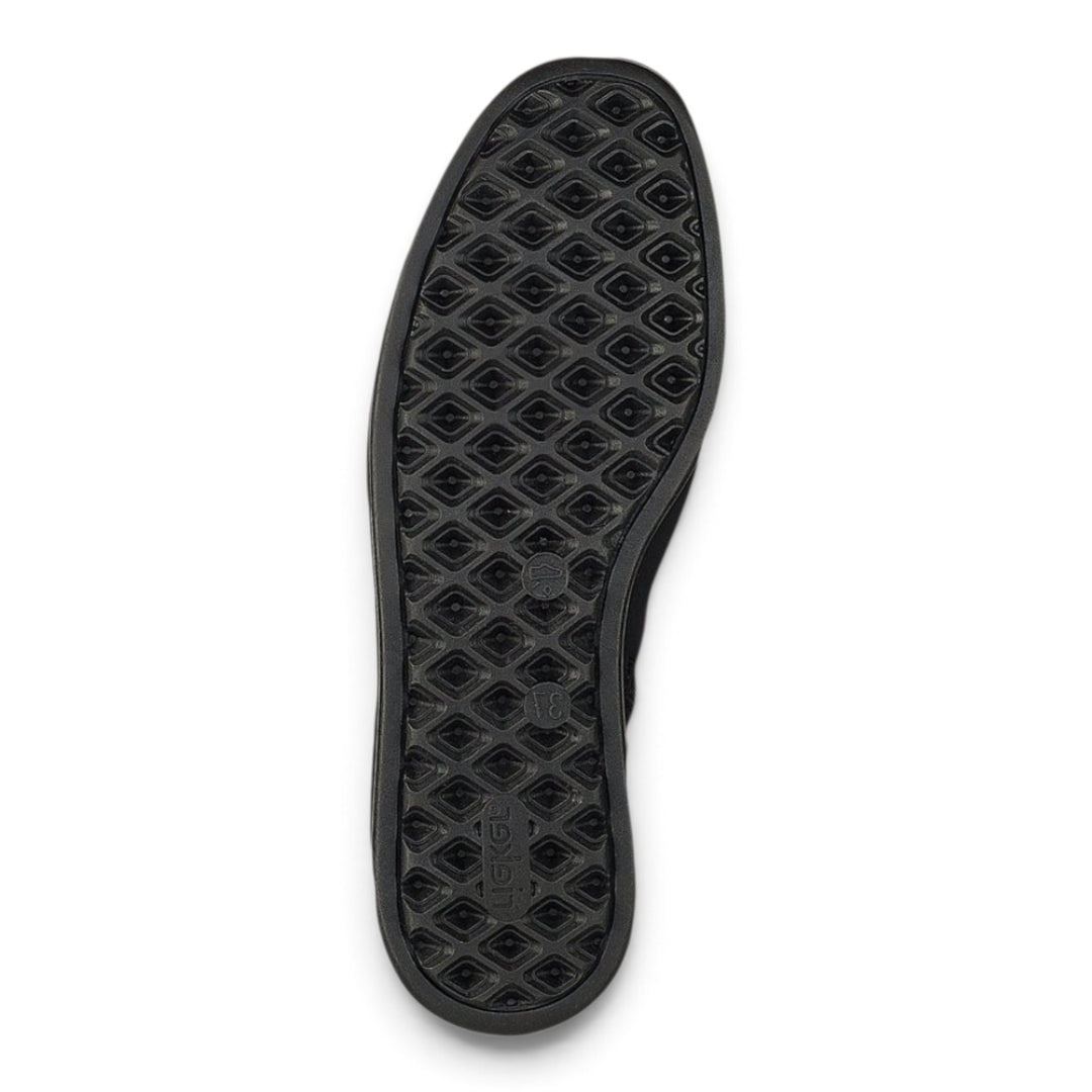ada-shoes.ro Rieker black casual boot sole with a durable, flexible tread pattern for stability and grip.