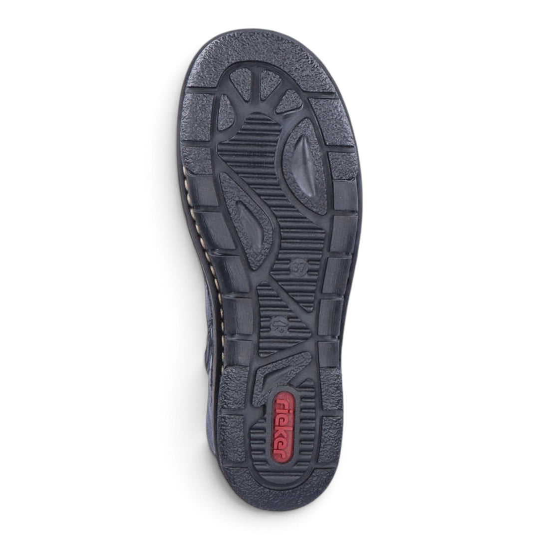 ada-shoes.ro Rieker black boot sole with textured tread pattern and red logo branding