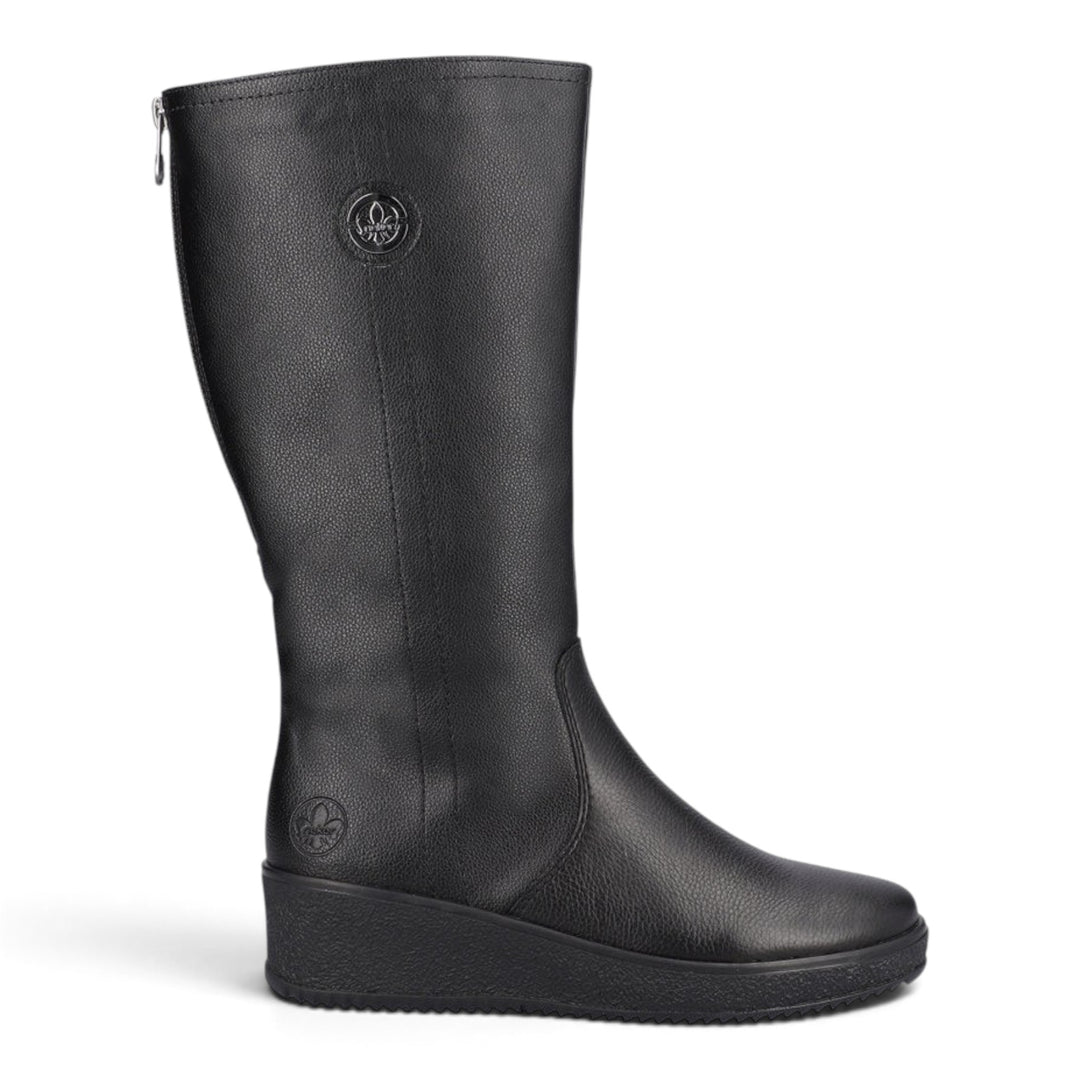 ada-shoes.ro Rieker black faux leather casual boots with wool lining and adjustable back zipper for wide calf fit