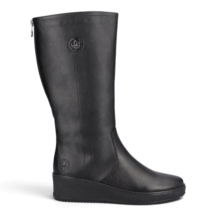 ada-shoes.ro Rieker black faux leather casual boots with wool lining and adjustable back zipper for wide calf fit