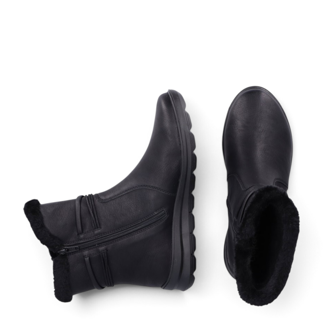 ada-shoes.ro Rieker black casual ankle boots with faux leather exterior and warm wool lining