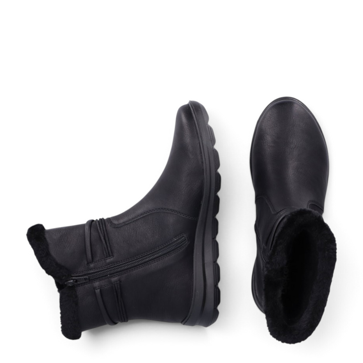 ada-shoes.ro Rieker black casual ankle boots with faux leather exterior and warm wool lining