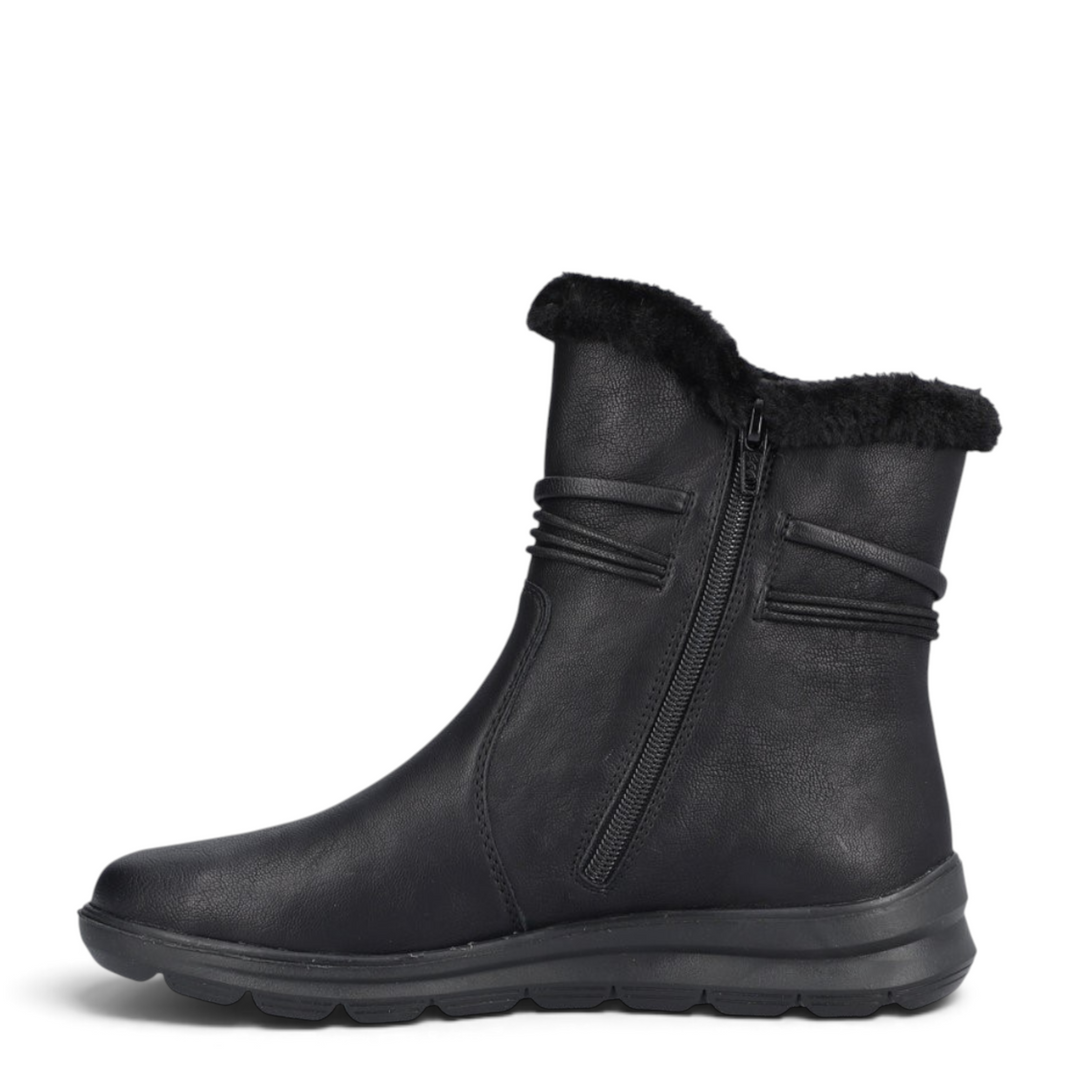 ada-shoes.ro Rieker black casual ankle boots made of synthetic leather with natural wool lining and side zipper