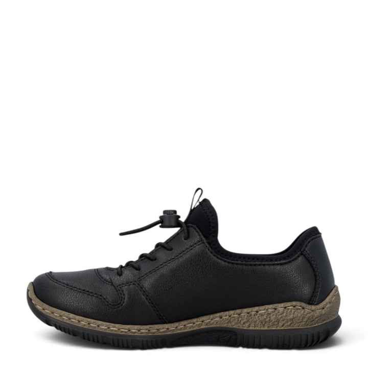 ada-shoes.ro Rieker black casual slip-on shoes made of leather and textile with a flexible sole and side zipper detail