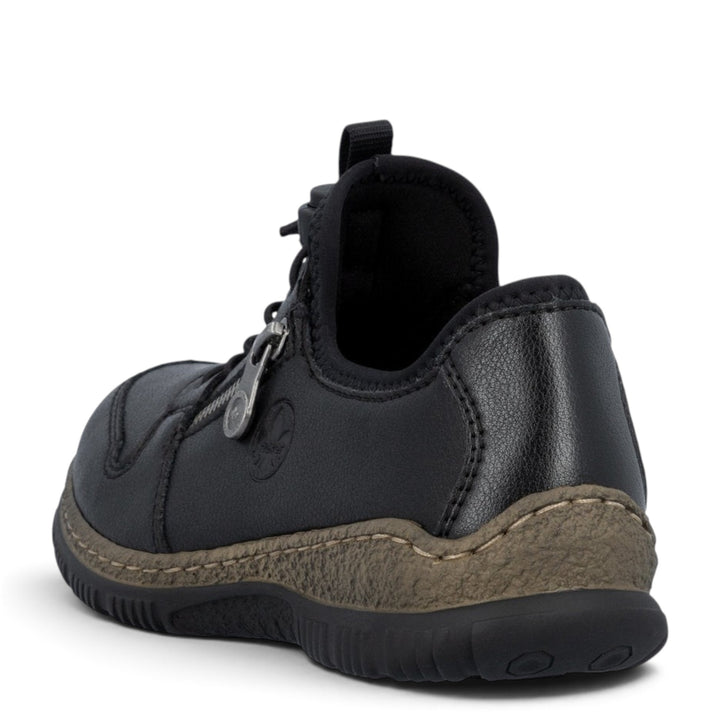 ada-shoes.ro Rieker black slip-on casual shoes made of leather and textile with a decorative side zipper and thick sole
