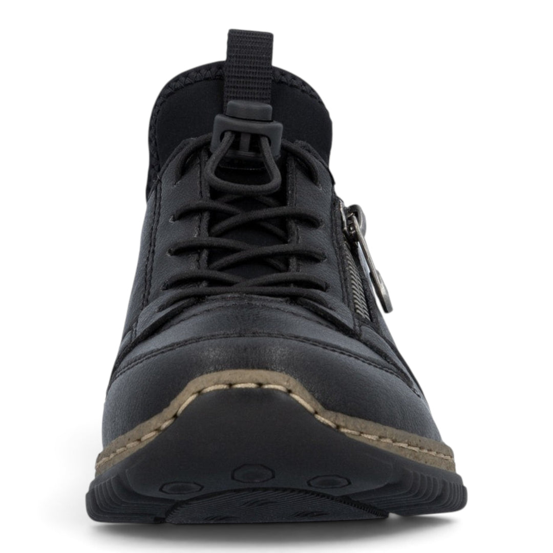 ada-shoes.ro Rieker black casual slip-on shoes made of leather and textile with a side zipper and elastic laces