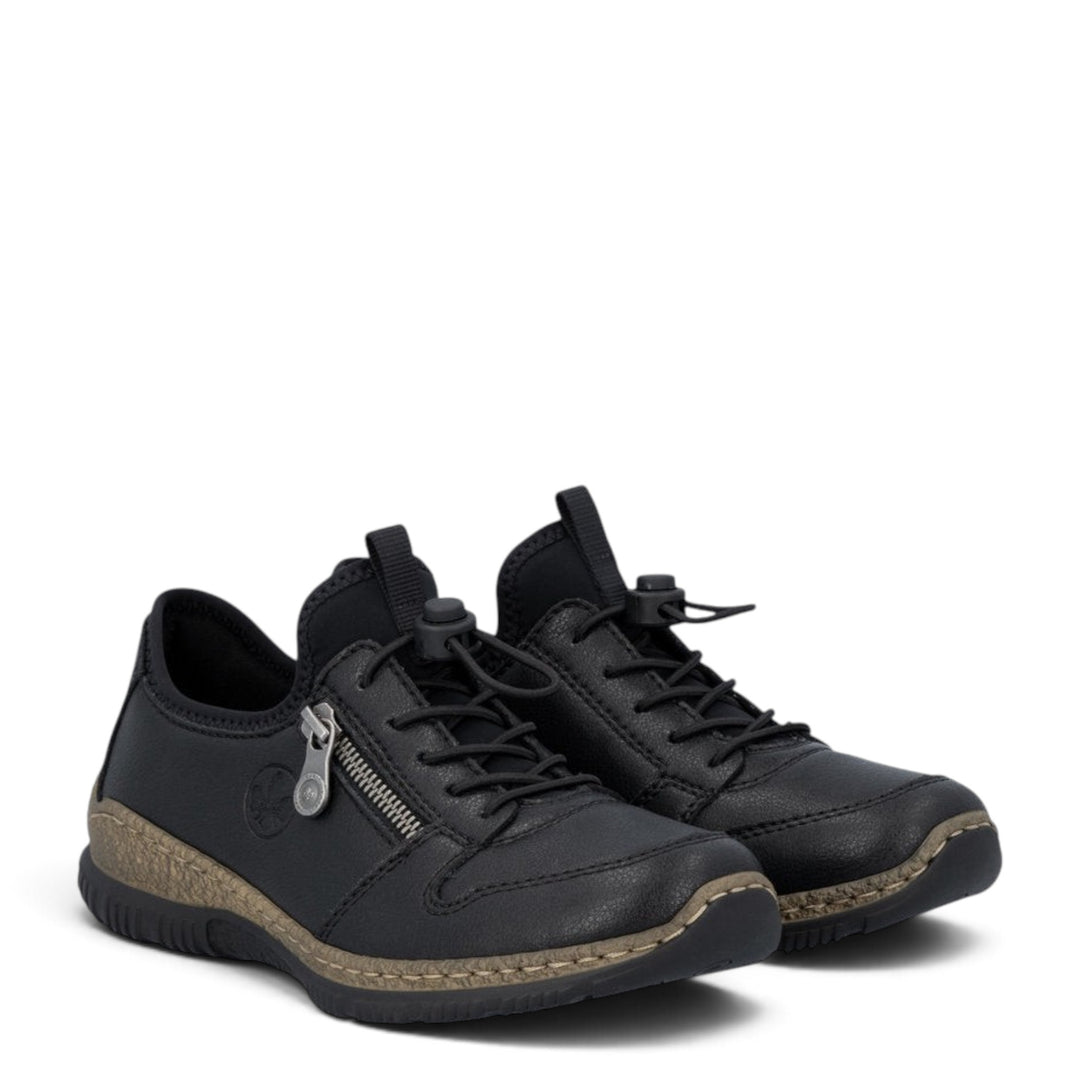ada-shoes.ro Rieker black casual slip-on shoes made of leather and textile with side zipper and flexible sole