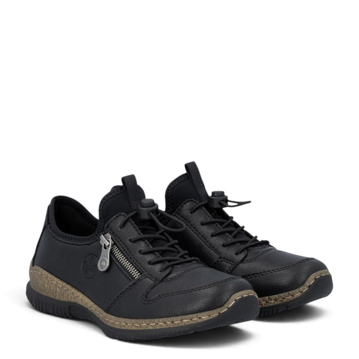 ada-shoes.ro Rieker black casual slip-on shoes made of leather and textile with side zipper and flexible sole