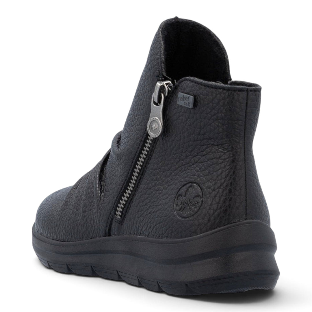 ada-shoes.ro Rieker black leather ankle boots with side zipper and textured finish for casual winter wear