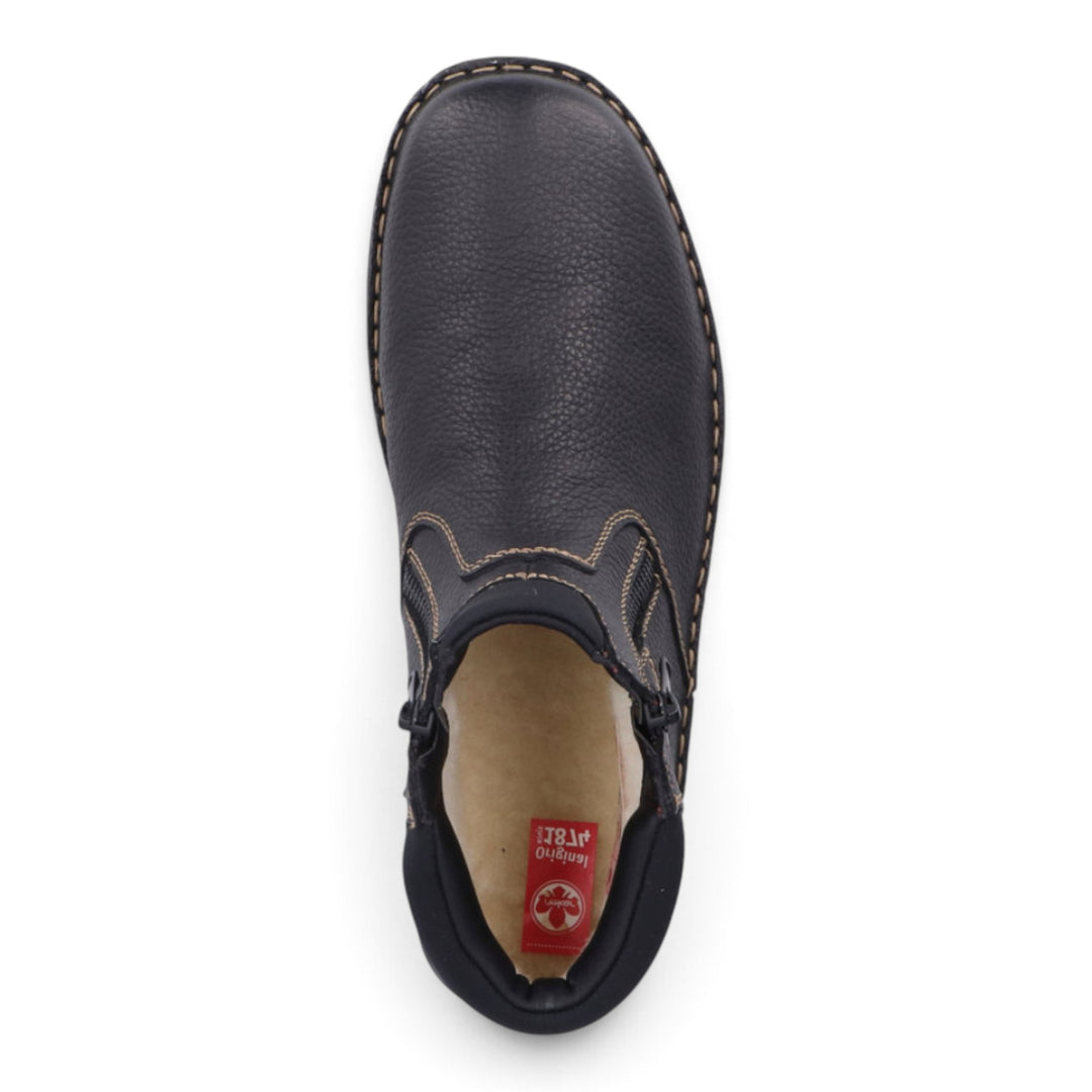 ada-shoes.ro Rieker black leather casual boots with wool lining and side zippers, top view