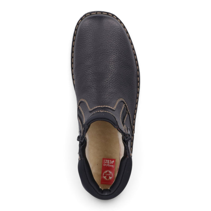 ada-shoes.ro Rieker black leather casual boots with wool lining and side zippers, top view