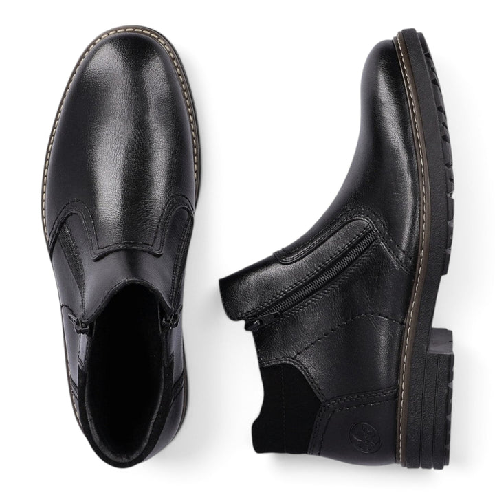 ada-shoes.ro Rieker black leather ankle boots with side zippers and wool lining for men