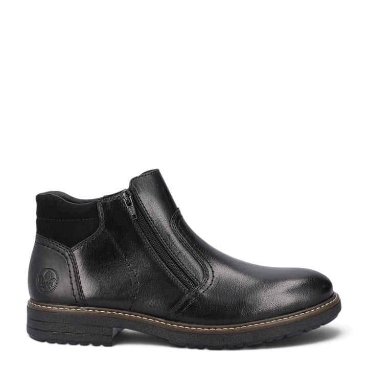 ada-shoes.ro Rieker black leather ankle boots with side zipper, wool lining, and durable sole for men.